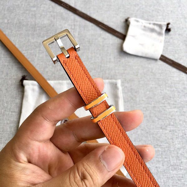 

r women thin waist belt fashion classic gold silver needle buckle decorative thin waist seal high-quality cowhide casual belt with orange gi, Black;brown