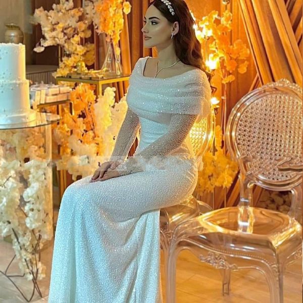 

shining white long sleeves mermaid prom dress 2023 elegant arab style formal evening party gown bride wear pageant gala robes de soiree, Black