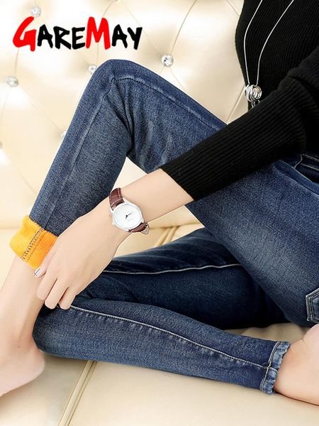 

jeans winter jeans female high waist denim skinny warm thick jeans velvet fleece jeans for women stretch pantalon femme, Blue