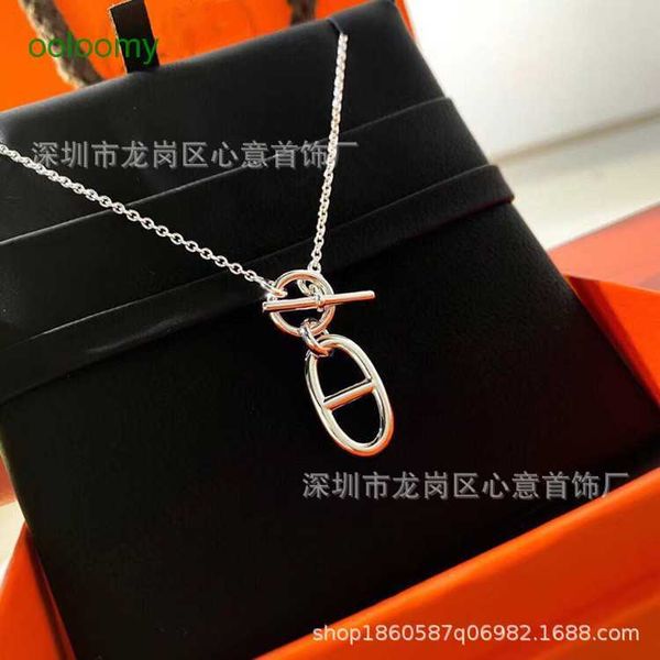 

hemrres designer necklace seiko ot buckle pig nose necklace women's 925 sterling silver needle pendant collar chain style versatile, Black