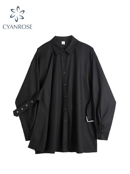 

shirts 2022 summer gothic blouse women black harajuku oversize long sleeve single breasted loose punk streetwear goth shirts female top, White