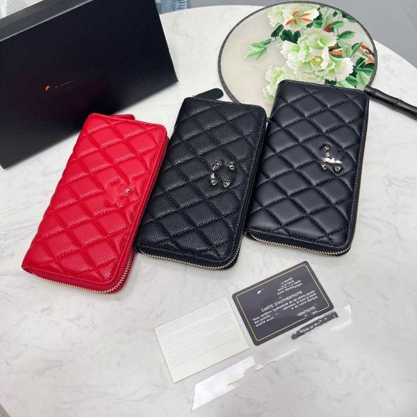 

designer channel women bag spring 2023 new xiaoxiangfeng women's long wallet sheepskin single zipper wallet with box, Red;black