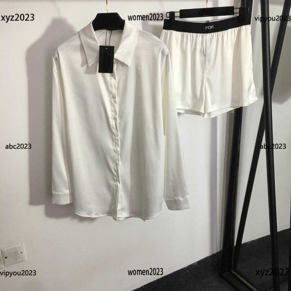 

tracksuits women sportswear 2pcs solid color versatile lapel long sleeved shirt and letter woven elastic waist shorts new arrivals, Gray