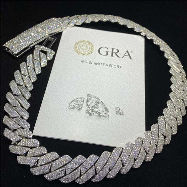 

hip hop 20 mm white silver heavy weight miami 925 silver full inlaid with moissanite diamond cuban chain rapper necklace men