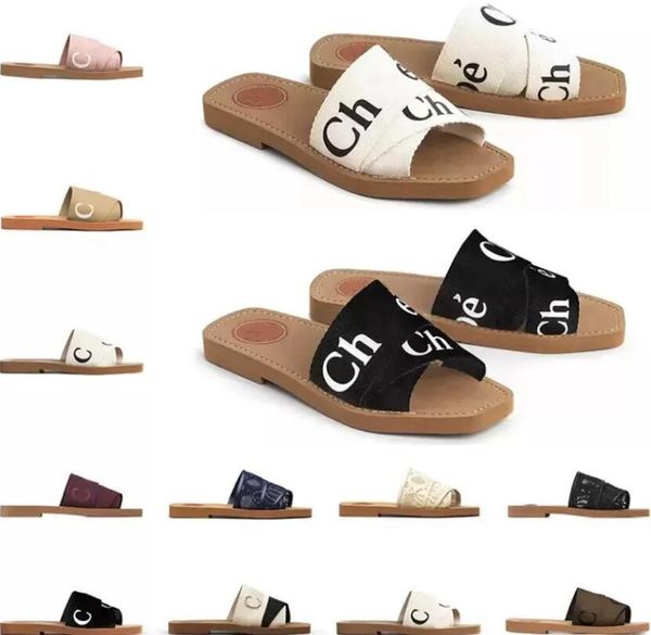 

a1 new cross woven roman slippers woody sandals pearl print slide summer wide flat lady canvas sandals luxurys designers slipper, Black