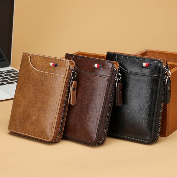 

men's wallet short vintage purse fashion billfold card bag moneybag handbag pu waterproof business casual, Red;black