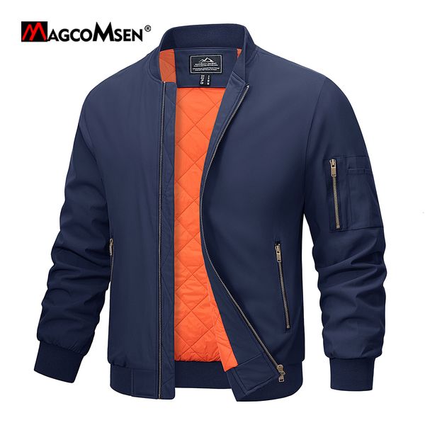 

men's jackets magcomsen jaket bomber pria hangat musim semi musim gugur mantel empuk ritsleting penuh tebal tahan angin pakaian luar pi, Black;brown