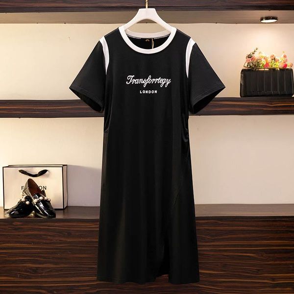 

dresses 150kg plus size women's bust 152 temperament simple dress new summer loose letter contrast color dress black 5xl 6xl 7xl 8xl 9x