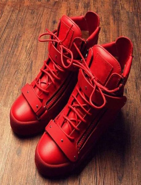 

brand male comfortable flock leather metal casual shoes party dress shoes men flats laceup sneakers black color big size mkjaa0003059504, Red;white