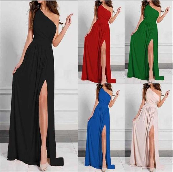 

sloping shoulder dress elegance sleeveless split maxi women, Black;gray