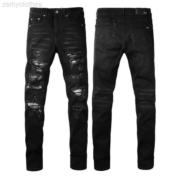 

men's jeans mens slim fit streewear jeans fashion light indigo distressed skinny stretch embroidered leather stars patchwork ripped jea, Blue