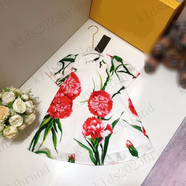 

high end girls mesh cotton dresses brand designer kids pleated kirts eco-friendly printing dresses, Red;yellow