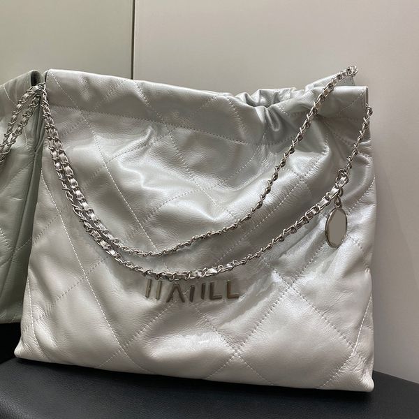 

womens designer metallic 22 shopping calfskin bags with pouch silver metal hardware matelasse chain shoulder handbags coin badge large cpaci