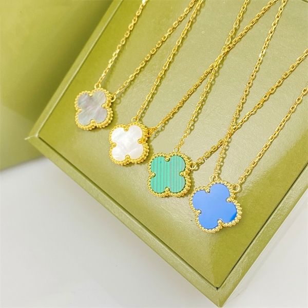 

2024 18K Gold Girl Four-leaf Clover Cleef Pendant Necklace Fashional Luxury Designer Pearl Diamond pendant Valentine's Mother's Day Girls Gift, 11