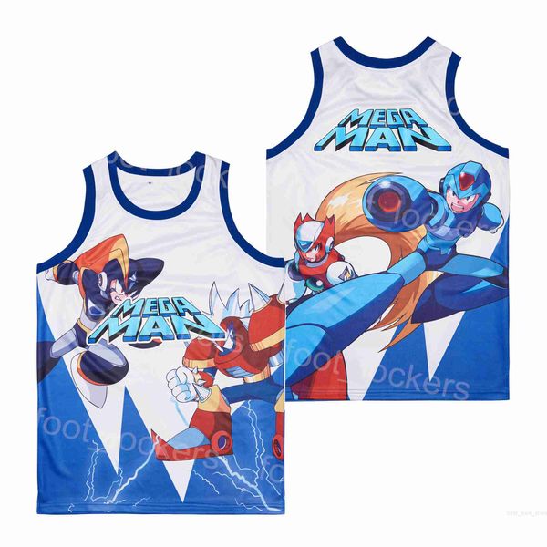 

movie megaman basketball jerseys film mega man rockman rock roll 2010 retire shirt breathable pullover high school hiphop stitched sport vin, Black
