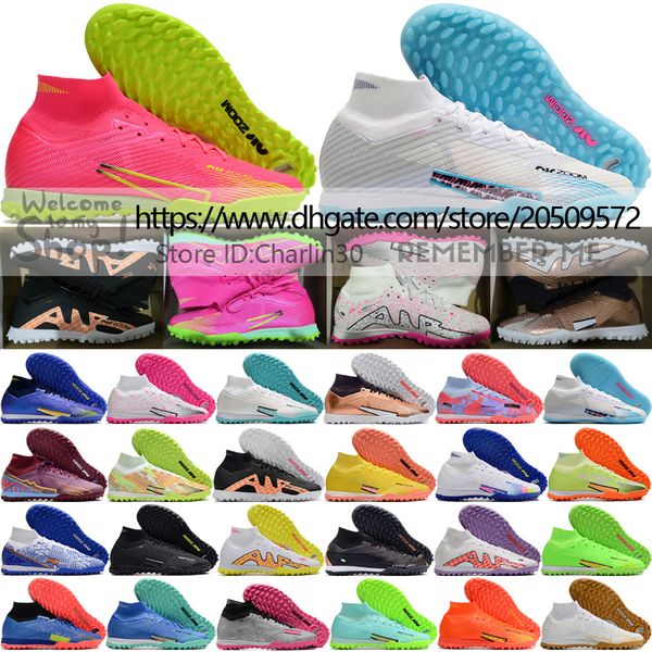 

send with bag quality football boots zoom mercurial superfly 9 elite ic tf high socks soccer cleats mens leather trainers mbappe cr7 ronald, Black