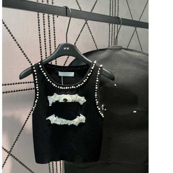 

23ss camis womens designer clothing tank womens tanks camis vest camellia diamond pearl lace combo logo sleeveless knitted vest womens cloth, White