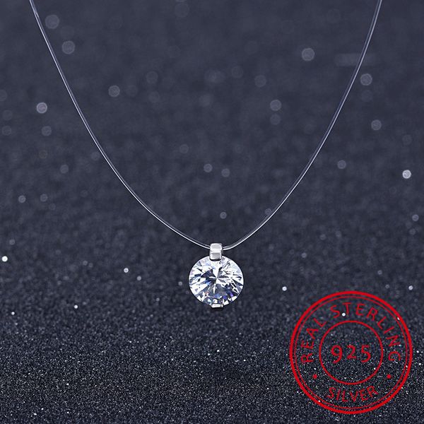 

pendant necklaces 925 sterling silver invisible chain lines necklaces chokers 6mm zirconia pendants for women jewelry x4474s 230426