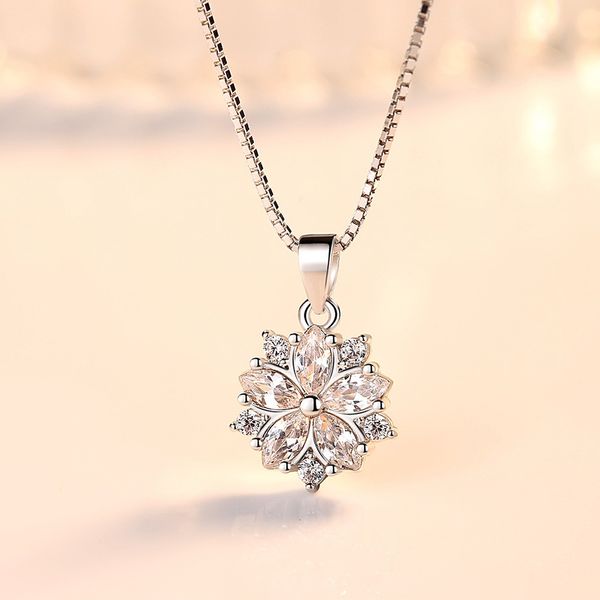 

pendant necklaces 925 sterling silver necklace for women pink crystal flower pendant korean fashion chain designer luxury quality jewelry ga