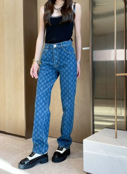 

women's jeans spring casual women plaid straight denim jeans female chic cowboy pants 2 color gdnz 2.19 230427, Blue