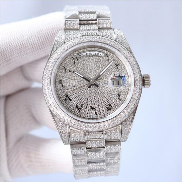 casual business watches 41mm diamond dial fashion mens watch mechanical movement stainless steel strap luxury wristwatch montres de luxe, Slivery;brown