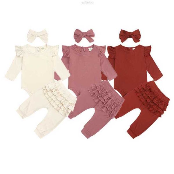 

clothing sets kids tales infant long sleeve solid color newborn clothes set with bow cute baby girl outfits, White