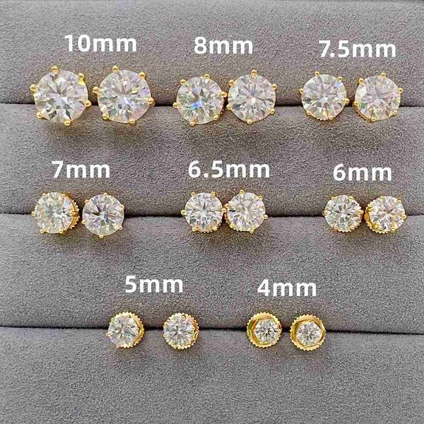

pass diamond tester classic 6 prong 925 sterling silver moissanite screw back stud earrings, Golden
