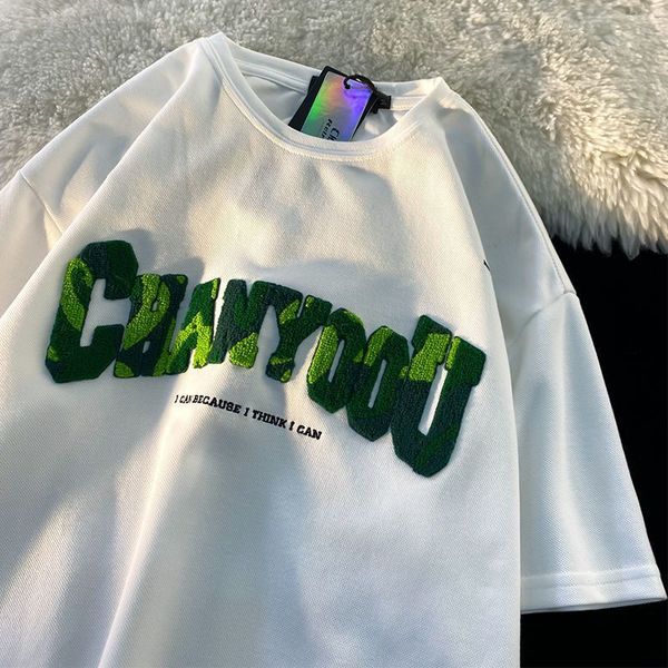 

women's t-shirt american letter embroidered short sleeve t-shirt women's y2k street fashion harajuku style summer t-shirt couple l, White