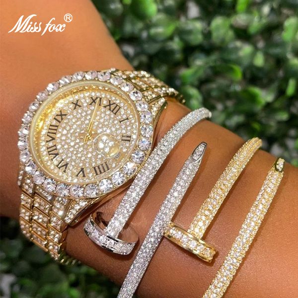 

women s watches jam tangan wanita miss gaun kecil elegan modis berlian berkilau tahan air dengan drop kalender otomatis 230427, Slivery;golden