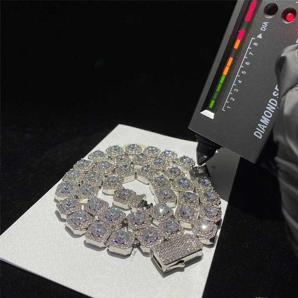 

european and american selling hip hop jewelry cuban necklace 11mm spring buckle moissanite rock sugar chain cuban bracelet, Silver