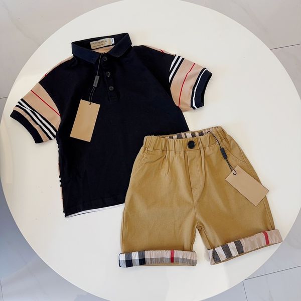 

baby designer t shirt kids clothes kid polo clothe lapel classic plaid design luxury brand summer short set boys sets, White
