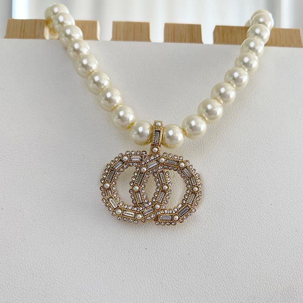 

23ss diamond pendant pearl necklace retro punk style double letter designer for women 18k gold plate never fade wedding gift party jewerlry, Silver