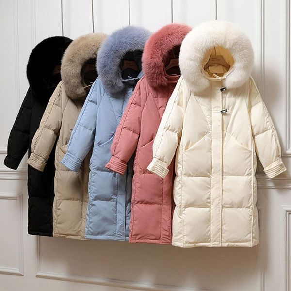 

parkas horn buckle women parker 2022 new fashion warm hooded women's down jacket winter thick white duck down women down jacket nbh707, Black