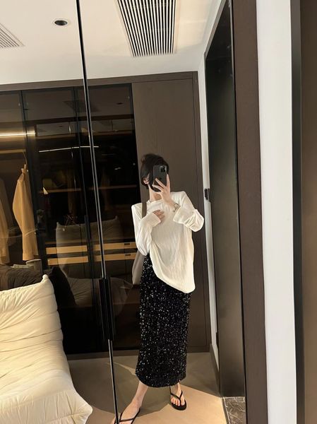 

skirts mid length casual half back slit 230426, Black