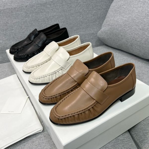 

women shoes soft loafers almond toes vintage real genuine leather comfortable row fashion brand shoes 35-40 original box, Black