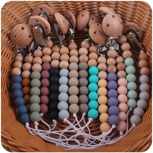 

pacifier holders clips# safety wooden teether baby infant toddler dummy silicone soother nipple clip chain holder strap chew toy for 230426