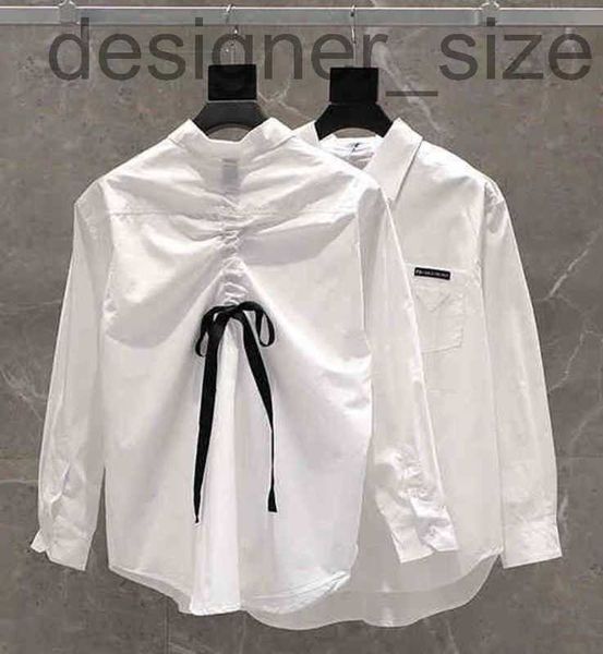 

women's blouses & shirts designer2022 sring and summer new women's triangle standard back drawstring ribbon long sleeve casual shi, White