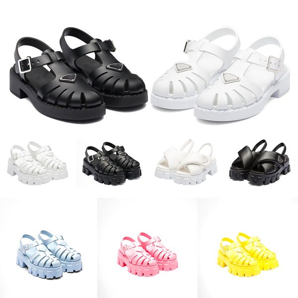 

fashion women foam rubber sandals prad monolith platform sandal soft lining leather concave convex sole triangle white womens vintage beach, Black