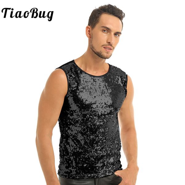 

men  tank atasan payet berkilau pria kostum pertunjukan tari hip hop jazz pakaian klub pas badan 230427, White;black