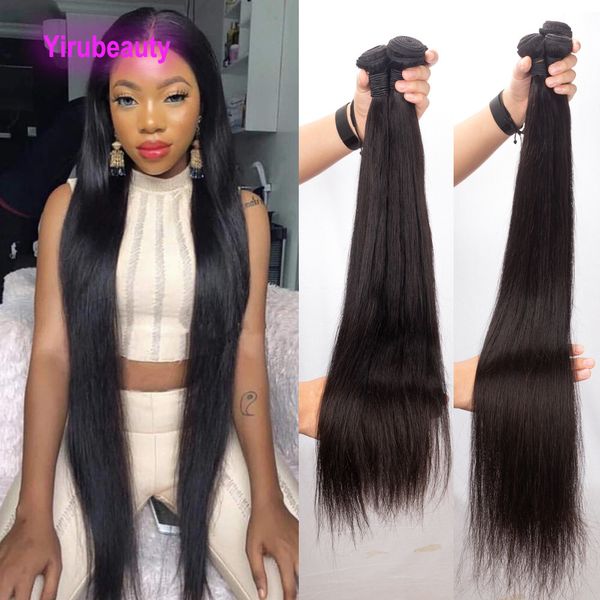 

yirubeauty brazilian human hair indian raw virgin hair double wefts 30-42inch longer natural color, Black