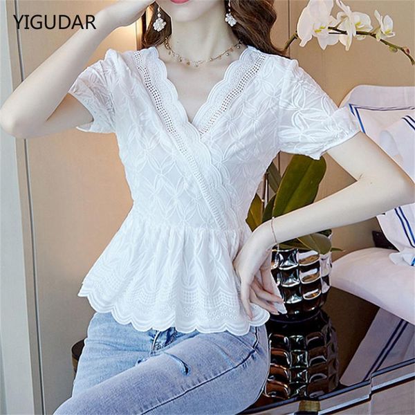 

t-shirt solid hollow out shirt korean fashion clothing vintage sleeveless 2022 womens and blouses lace patchwork blusas, White