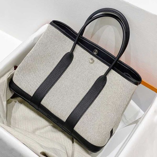 

designer totes garden party 2023 new genuine leather bag canvas contrast handbag large capacity one shoulder crossbody versatile tote mom&#0