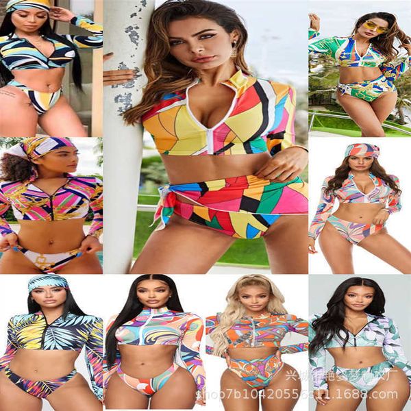 

zipper 2022 new split bikini geometric print swimsuit women