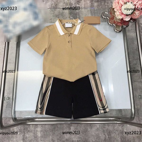 

kids designer clothes baby set summer suit 2-piece set fashion lapel polo shirt shirt and striped elastic waist shorts, White