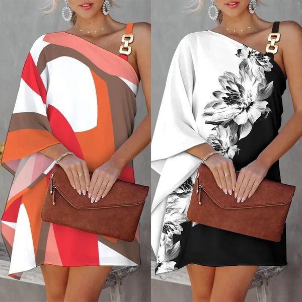 

casual dresses summer women's printed off shoulder dress fashion party female lady clothing 230426, Black;gray
