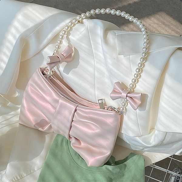 

evening bags girly pearl bow cute underarm bag fairy womens small pink shoulder bag soft pu leather female pearlescent clutch purse handbags