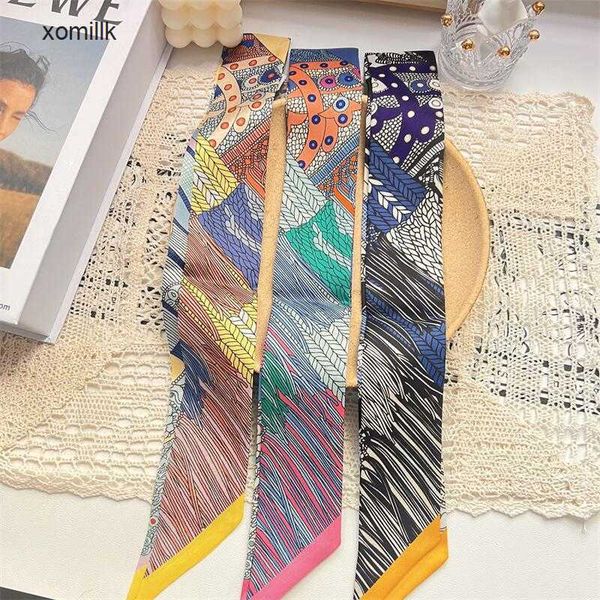 

hermm designer scarves cravat noble saddle new h silk long strip d small ribbon mulberry scarf headband wrapping bag handle, Blue;gray