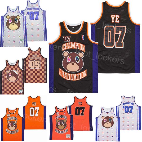 

film 07 ye champion graduation jersey moive basketball west album cover late registration rap hiphop breathable team pure cotton university, Black