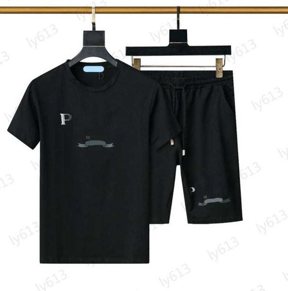 

luxury designer mens clothes sets summer round neck fashion casual loose fitting luxury pure cotton sports set classic brand logo design mal, Gray