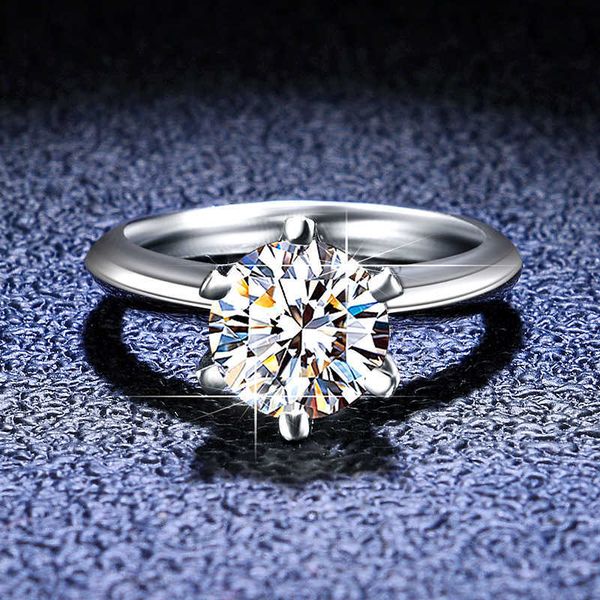 

tiffay s925 sterling silver ring mo sang stone lady's classic six claw crown proposal live broadcast